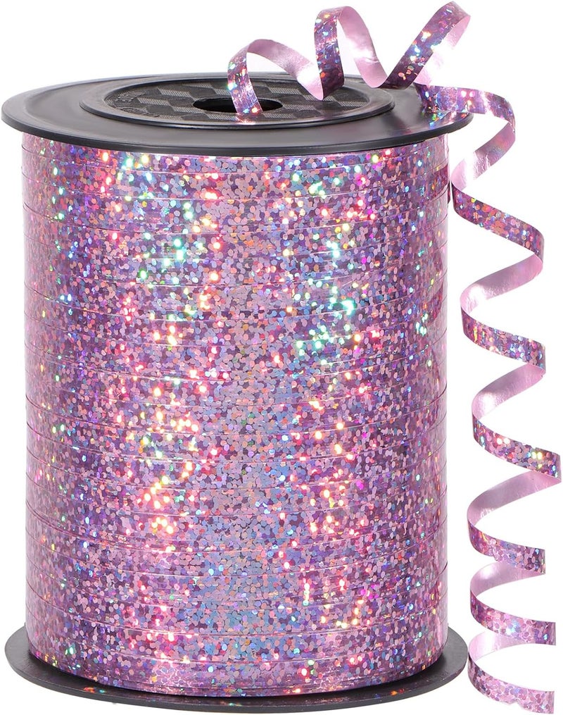OMISELIO Pink Curling Ribbon, 500 Yard Shiny Metallic Curling Ribbon for Gift Wrapping, Balloons, Baby Showers, Birthdays 3/16 - Image 1